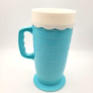 Vintage Blisscraft of Hollywood Blue & White Tall Plastic Tumbler Cup 6.5" USA